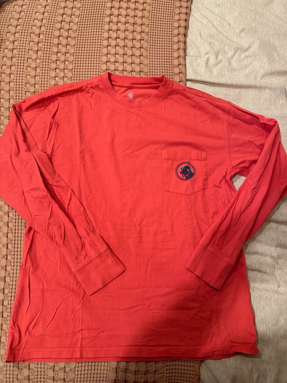 Southern Proper Men's Long-Sleeve Pocket Tee in Coral Red with Logo